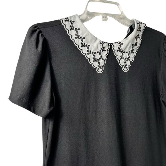 Dark‎ Academia Goth Whimsygoth Black Puff Sleeve Top Embroidered Collar S (2798) - Picture 3 of 5